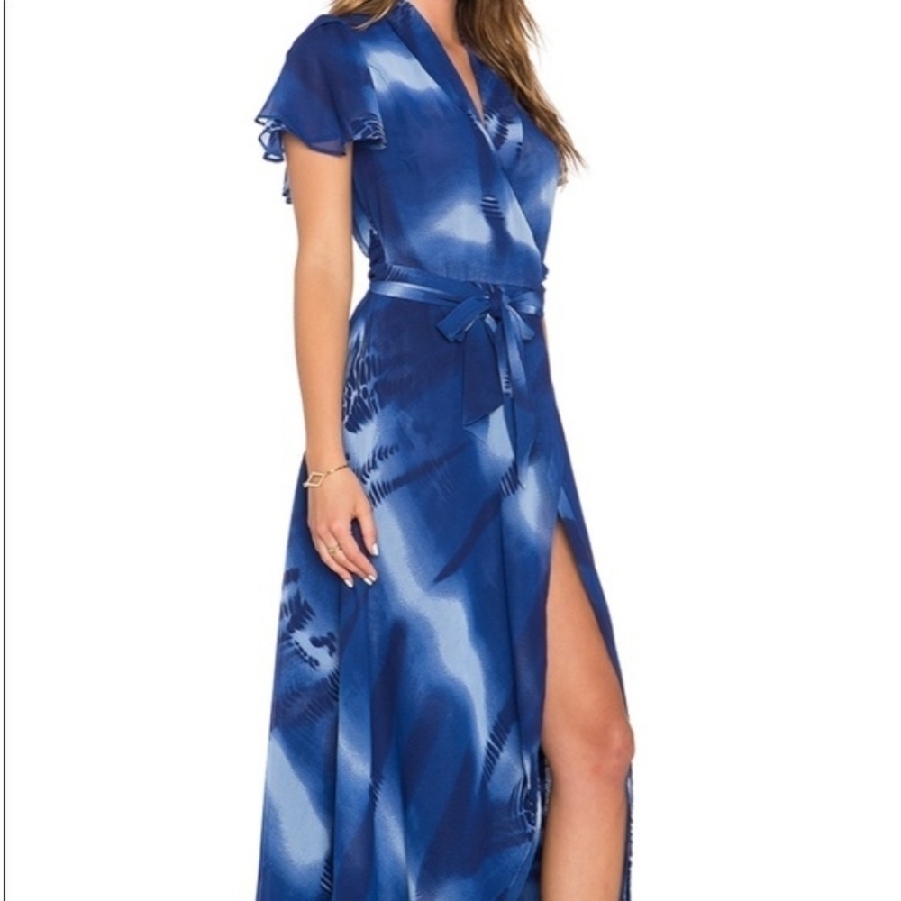 NWT Raga Down The River Wrap Dress in Navy Large Full Wrap Maxi Length Revolve